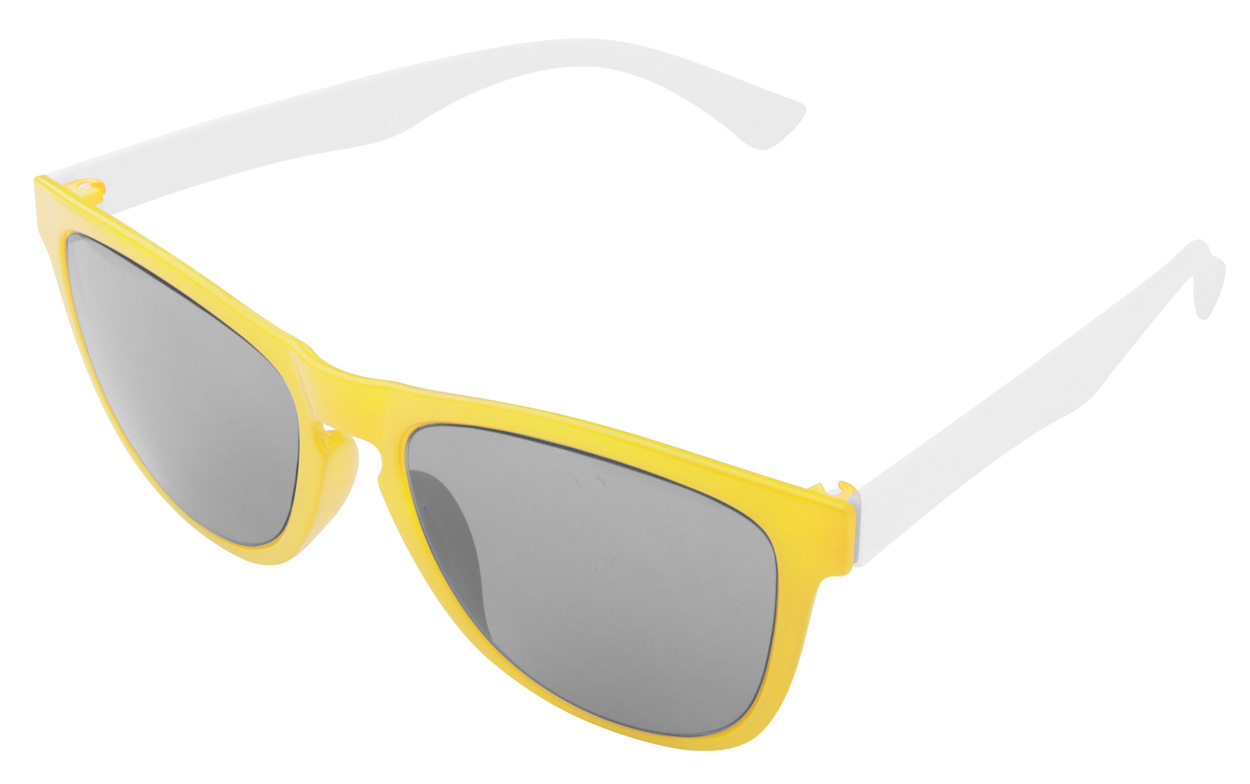 Lunette de soleil sur mesure face avant jaune et branches blanche