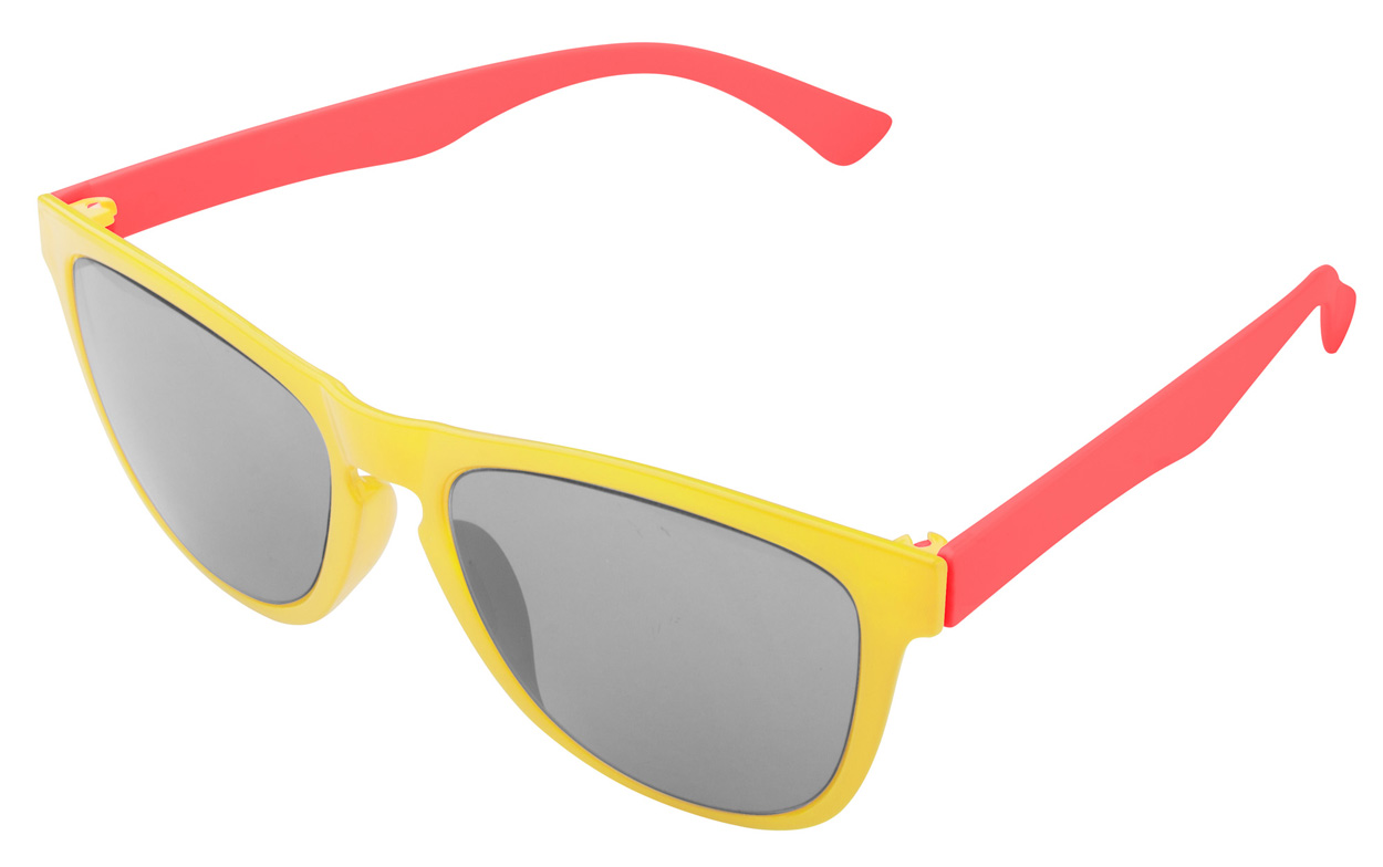 Lunette de soleil sur mesure face avant jaune et branches rouge