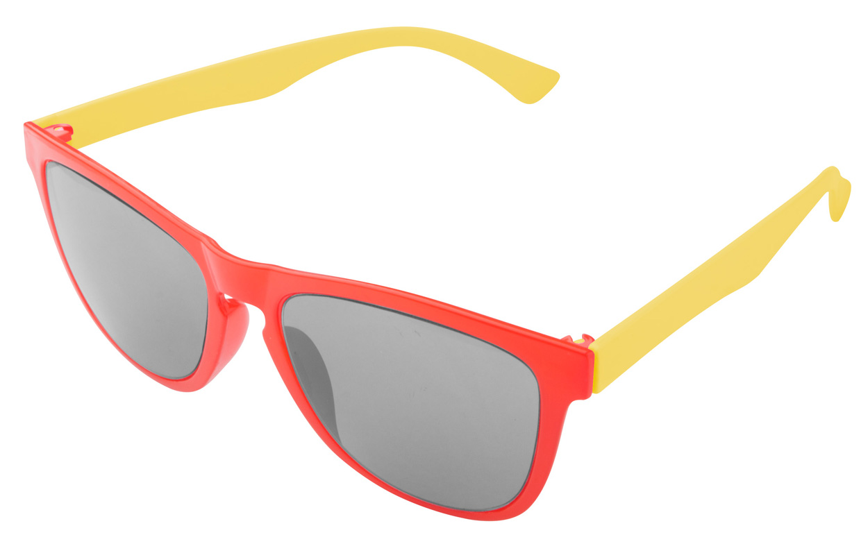 Lunette de soleil sur mesure face avant rouge et branches jaune