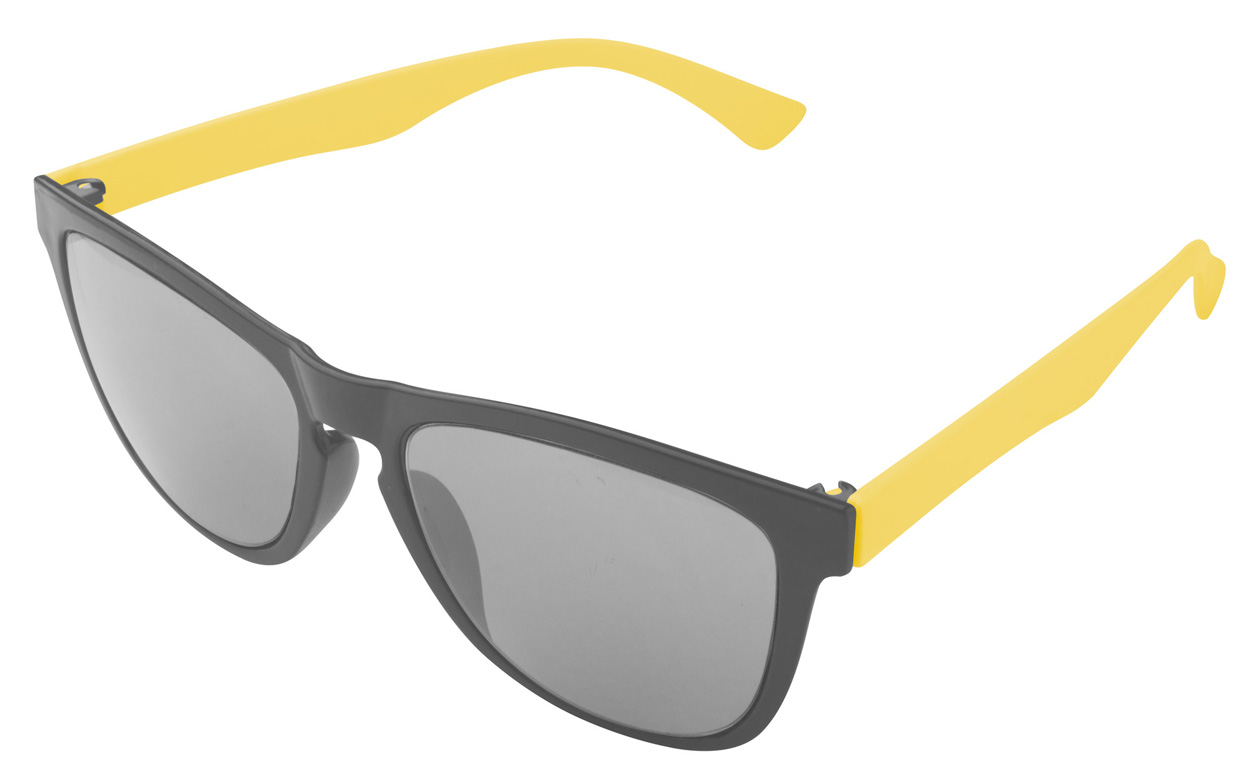 Lunette de soleil sur mesure face avant noire et branches jaune